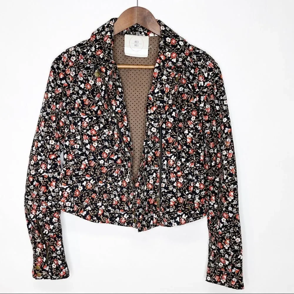 Anthropologie Hei Hei Tinsley Floral Crop Moto Jacket Size 4